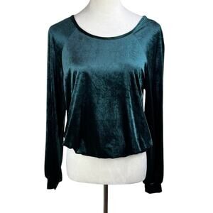 Maeve by Anthropologie Emerald Green Velvet Scoop Neckline Long Sleeve Top